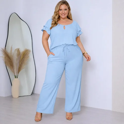 Conjunto Feminino Plus Size Casual Blusa E Calça Com Bolsos