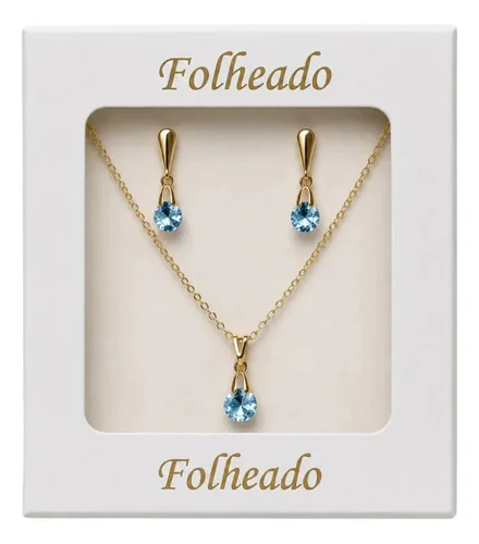 Conjunto Zircônia Brincos Com Colar Folheado A Ouro 18k