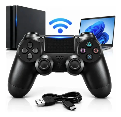 Controle Gamer Sem Fio Compatível Pc Ps4 Bluetooth Joystick Preto