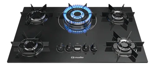 Cooktop 5 Bocas Mueller Mcg5bc Mesa De Vidro Tripla Chama Super Automático Preto