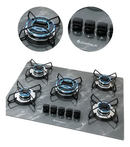 Cooktop 5 bocas Tripla Chama 127/220v Marmorizado Cinza Bivolt