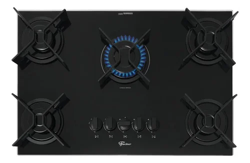 Cooktop a Gás Fischer 5 Bocas Fit Line Trempe Iron