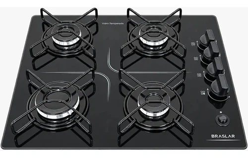 Cooktop Braslar Pop Gás 4 Bocas Mesa Vidro - Cor Preto
