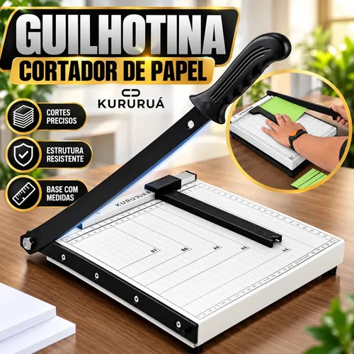 Cortador Manual Guilhotina Profissional A4 Em Metal 30cm Papel, B5, A5, B6 E B7 Trava E Guias Marca Kururuá