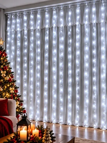 Cortina de LED Natal 300 Luzes Controle Remoto 8 Funções 3x3m Dimmer Decoração Natalina Branco Frio Moderna Mix