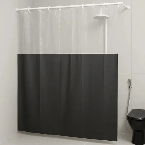 Cortina Para Box Banheiro Impermeável Antimofo Com Visor Transparente Liso