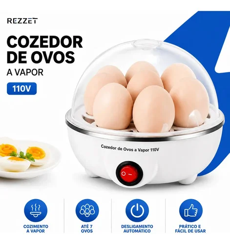 Cozedor Elétrico de Ovos Rezzet 7 Ovos Cozinha Legumes a Vapor Automático Panela Elétrica Vaporizador Cozedor de Alimentos com Desligamento Automático Cozinha Prática Rápida