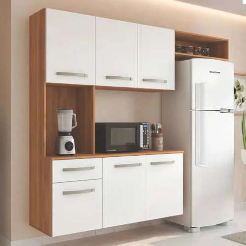 Cozinha Suspensa Belíssima 165cm Balcão Armário Multiuso Cor Freijó/branco