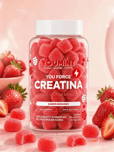 CREATINA GUMMY YOUMINT – SABOR MORANGO – ZERO AÇÚCARES – 60 GOMAS