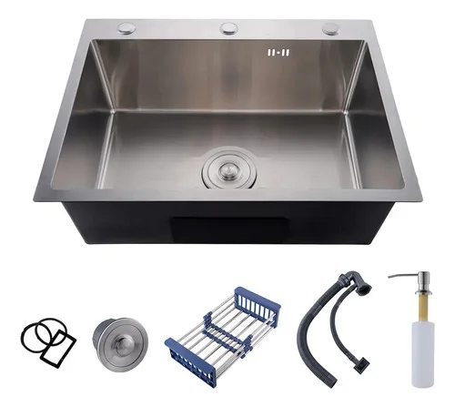 Cuba Pia Cozinha Gourmet Inox 304 Luxo 60x45x21cm Pia De Cozinha Com Acessórios Cor Acabamento Escovado Prata Winda Prateado