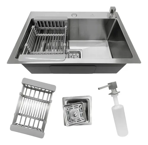Cuba Pia Cozinha Gourmet Quadrada Aço Inox 304 Escovada 60x40cm com Acessórios Stillus Home