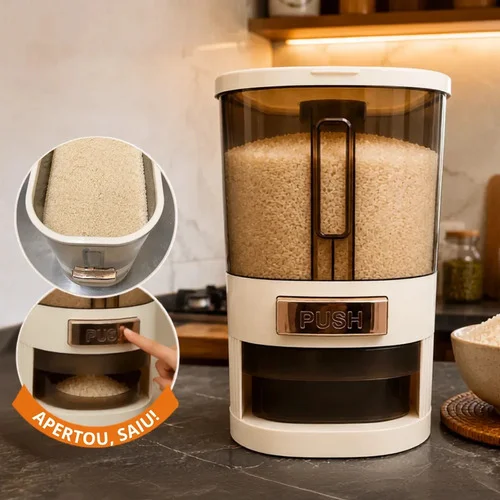 Dispenser De Alimentos organizador Grãos Arroz Cereais temperos dispensador de cozinha com copo medidor porta cereal organizado 5kg Dispense para armazenamento de alimentos pote de plastico grande 5kg