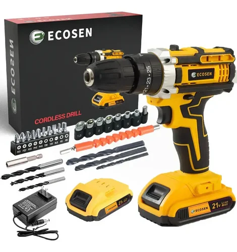Ecosen Parafusadeira Furadeira Sem Fio 8Ah Bateria Duas Baterias Amarela 60hz