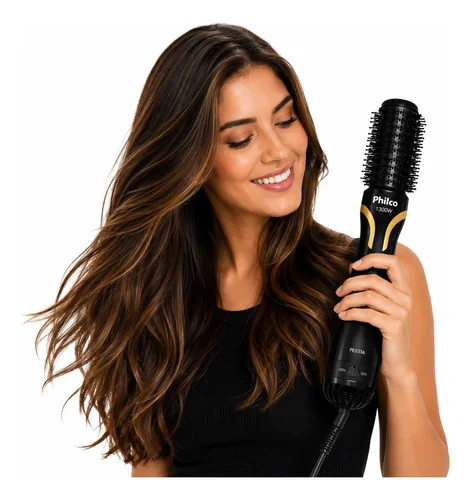 Escova Modeladora Philco Escova Secadora De Cabelo Preto/dourado 127v/220v