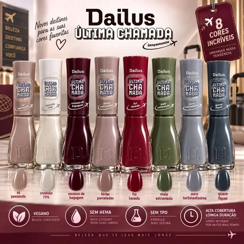 Esmalte Dailus Kit 8 Cores Coleção Ultima Chamada Lançamento Vinho Vermelho Nude Azul Verde