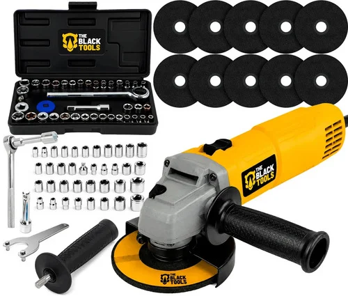 Esmerilhadeira Lixadeira Angular 780w 115mm 4.1/2 11000rpm Com Jogo De Soquetes 40 Peças Acessórios e Discos