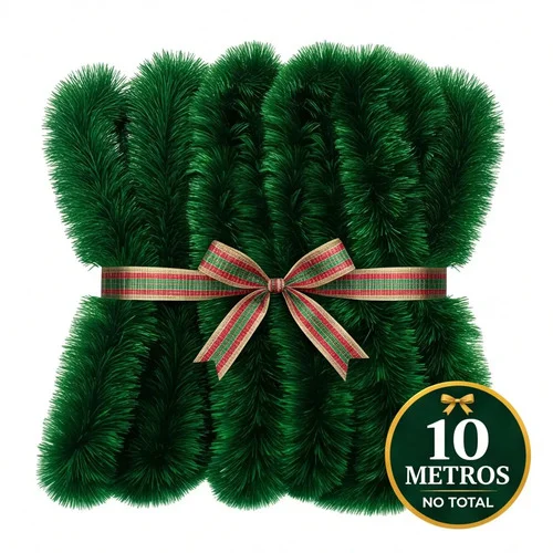 Festão Arvore de Natal 10 Metros Verde Grosso Cheio Flexível Decoração 5 Peças 2m x 9cm