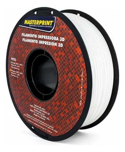 Filamento Impressão 3d 1,75mm 1kg Masterprint Petg Cor Branco Branco