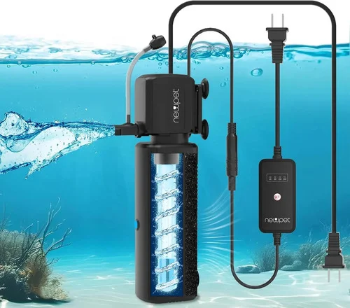 Filtro Interno Aquário Newpet 500 L/h Esterilizador Lâmpada Uv 6w Com Timer Inteligente Anti Água Verde Oxigenador Flauta 30-120l