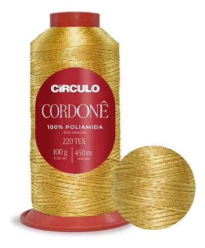 Fio Cordonê Poliamida Brilhante 450m Cone Crochê Decoração 1013 Capim Dourado