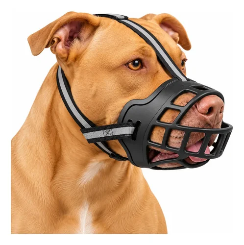 Focinheira Para Cães Do Pp Ao Xg Tamanho  Ajustável Pitbull Preto M