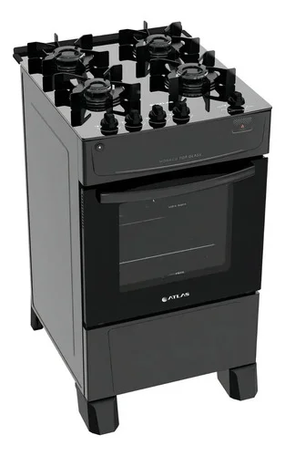 Fogão 4 Bocas Atlas Mônaco Top Glass com Mesa de Vidro e Acendimento Automático Preto Bivolt