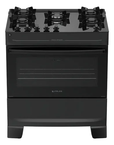 Fogão 5 Bocas Atlas Mônaco Top Glass Automático Mesa De Vidro Preto