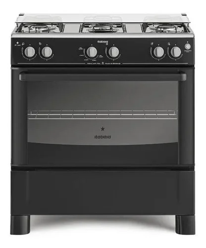 Fogão a Gás 5 Bocas Itatiaia Star Preto com Forno e Tampa de Vidro