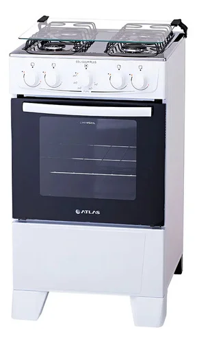 Fogão de chão Atlas Coliseum Plus A Gás 4 queimadores Branco com Mesa de Inox Porta com visor e Forno de 50 Litros
