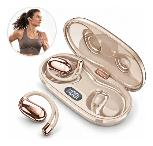Fone De Ouvido Bluetooth 5.3 Sem Fio Tws Open Ear Esportivo Display Digital Com Gancho Case Carregadora Compatível iPhone Samsung Xiaomi Android Para Corrida Academia Com Microfone Eletromind