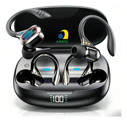 Fone De Ouvido Sem Fio Bluetooth 5.4 Esportivo Jskj Ler-S730 Com Microfone E Gancho Para Corrida E Academia Com Cancelamento De Ruído E Led