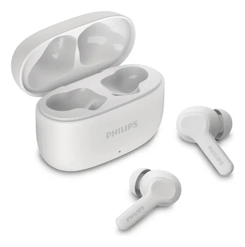 Fone de ouvido sem fio TWS Philips TAT1109WT/00 na cor branca, com bluetooth, microfone, tecnologia IPX4