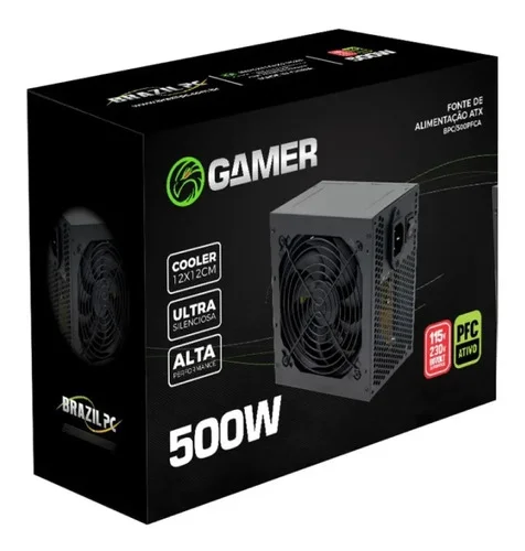 Fonte de Alimentação 500W Para PC Desktop BPC/500PFCA 500W 24 Pinos Cor Preto Brazil PC Gamer