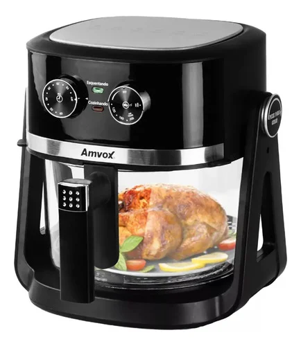 Fritadeira Elétrica Air Fryer E Fogão Grill 2 Em 1 Com Cesto Vidro 5l 1500w Arf 1150 Amvox Preto