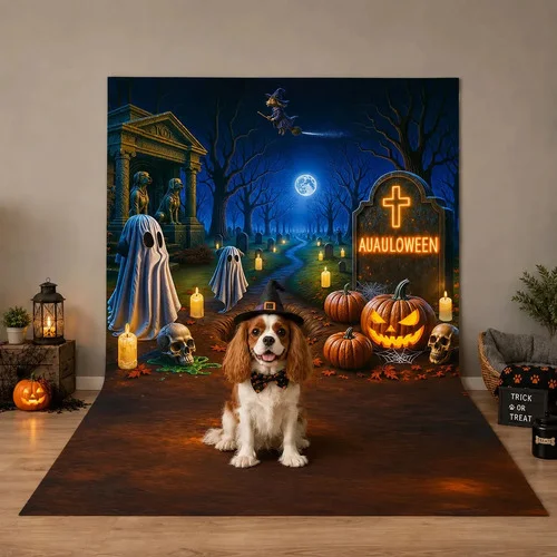 Fundo Pet Hallowen Pet Shop Cenário Para Fotos Para Cachorro e Gato Painel de Fotos Em Tecido Sublimado Tamanho 1,20x1,70m
