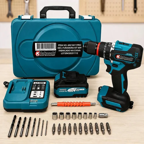 Furadeira Parafusadeira Impacto 60v Brushless Maleta Azul-petróleo 127/220v