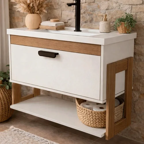 Gabinete Armario De Banheiro 100% Mdf - Riva Com Nicho 60cm Branco Um Furo