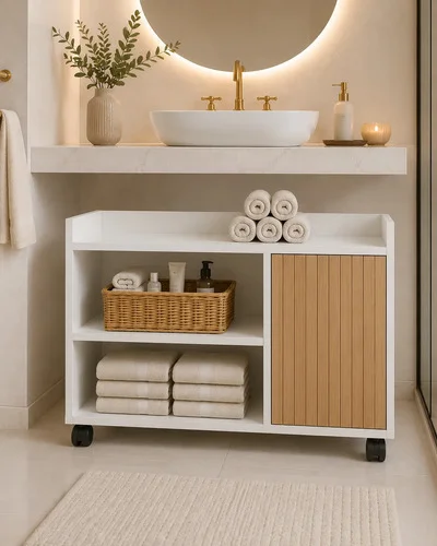 Gabinete Para Banheiro Espaçoabda Multiuso Frete Gratis Off White Ripado
