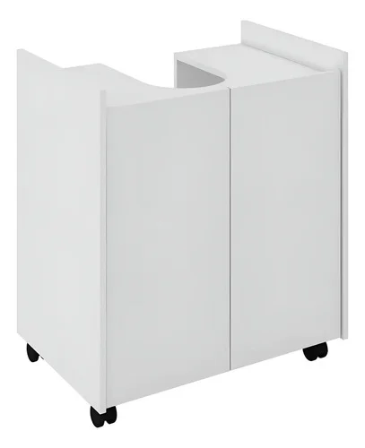 Gabinete Para Banheiro Pia De Coluna Com Porta E Rodinhas Cor Branco CM
