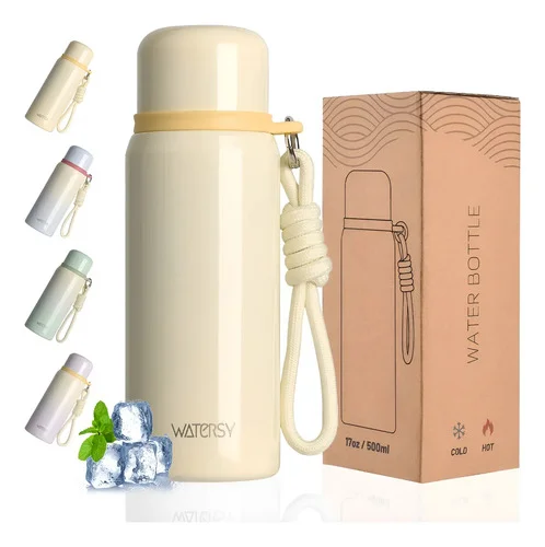 Garrafa Térmica Inox 500ml Parede Dupla Gelada 24h Com Alça Bege