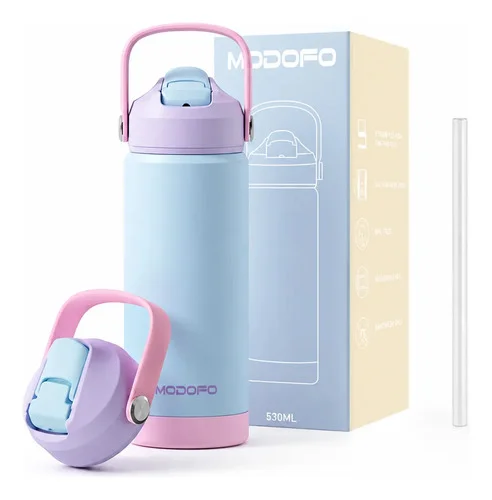 Garrafinha Termica Infantil 532ml Inox Com Bico,alga,canudo