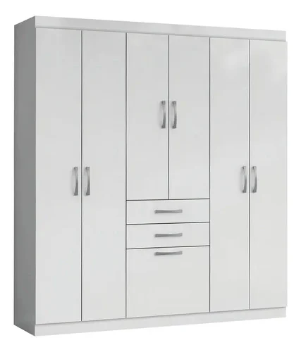Guarda-Roupa Casal Branco 7 Portas 2 Gavetas Aramóveis com Corrediças Telescópicas