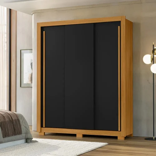 Guarda Roupa Casal  Compacto 3p 2g Amplo Móveis Quarto Mdp Marrom Amarelado