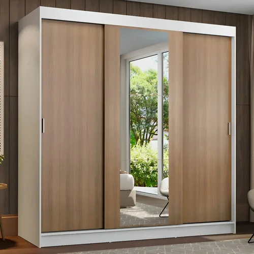Guarda-roupa Casal Madesa Reno 3 Portas Correr Com Espelho B Cor Branco/Rustic