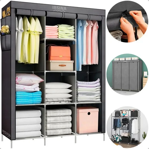 Guarda Roupa Dobrável Irsina Colmeia Cinza 8 Divisões 3 Portas Portátil