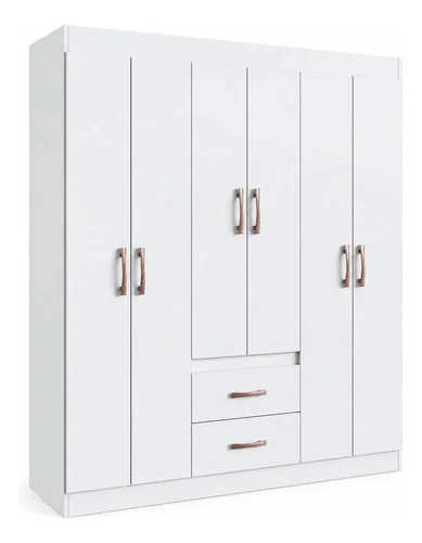 Guarda Roupa Solteiro 6 Portas 2 Gavetas Sidney Doripel Cor Branco