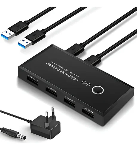 Hubs Usb 3.0 Seletor Kvm Switch 4 Portas Para 2 Computadores Preto