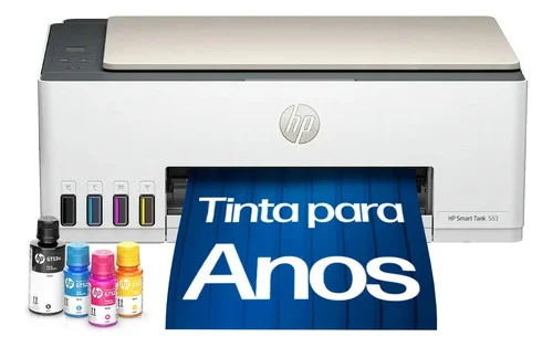 Impressora Multifuncional HP Smart Tank 583 Tanque de Tinta Colorida Wi-Fi com autorreparo, USB - Impressora, Copiadora e Scanner Cor: ‎Branco (4A8D8A)
