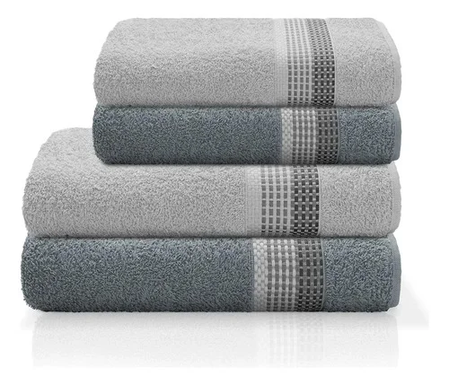 Jogo De Banho E Rosto 4 Pçs Algodão Venus Select Camesa Lisa Cinza Claro Com Cinza Escuro