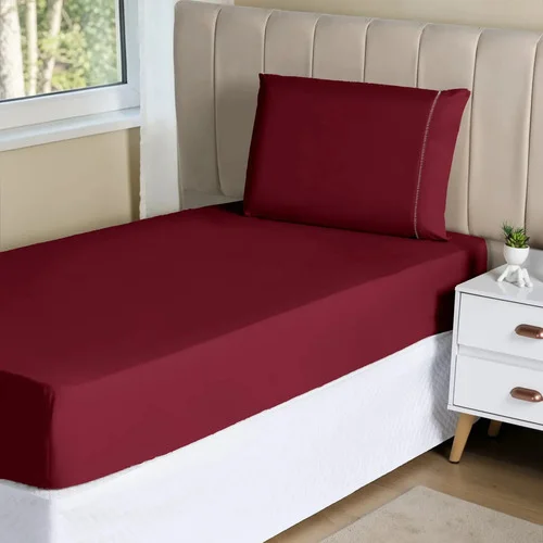 Jogo De Lençol Solteiro 2 Peças Micropercal 400 Fios Com Elástico 1 Lençol 1 Fronha Cama Padrão Box Toque Macio Antialérgico Enxoval Cor Marsala